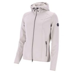 Damska kurtka jeździecka zapinana na zamek z kapturem Schockemöhle Sports Suzan. Białe kurtki SCHOCKEMÖHLE, xl, z aplikacjami, z gumy, glamour, z kapturem. Za 500.00 zł.
