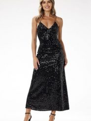 Sukienka Model A697 Black - awama. Czarne sukienki Awama, na karnawał, l, bez wzorów, z weluru, wizytowe, bez kołnierzyka, plus size, bez ramiączek, maxi, dopasowane. Za 367.73 zł.