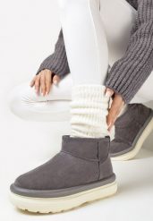 Szare Śniegowce z Ekozamszu na Grubej Podeszwie Imevia. Szare śniegowce Born2be, bez wzorów, bez zapięcia. Za 139.99 zł.