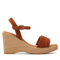 Sandały Unisa. Brązowe sandały Unisa, bez wzorów, bez obcasa, na koturnie, bez zapięcia. Za 299.99 zł.