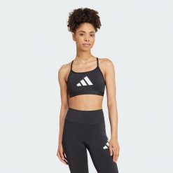 Biustonosz Aeroreact Graphic. Czarne biustonosze sportowe adidas, bez wzorów, z materiału, na jogę i pilates. Za 119.15 zł.