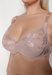 Ciemnobeżowy Biustonosz z Koronki Full Cup z Regulowanymi Ramiączkami Dimela. Brązowe biustonosze Renee, bez wzorów, z koronki. W wyprzedaży za 23.99 zł.