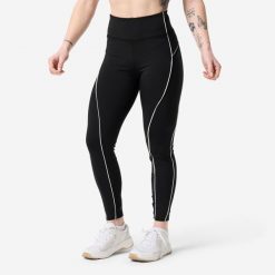 Legginsy fitness damskie Domyos wysoki stan. Białe legginsy DOMYOS, z aplikacjami, z materiału, sportowe, długie. Za 119.99 zł.