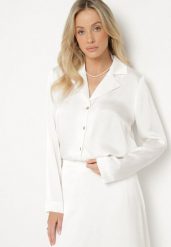 Biała Elegancka Koszula Satynowa z Wycięciami na Dolnej Krawędzi Klirea. Białe koszule Born2be, l, bez wzorów, z jeansu, eleganckie, bez kołnierzyka, bez ramiączek. W wyprzedaży za 118.99 zł.