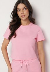 Różowy T-shirt z Bawełny o Krótkim Kroju Galarina. Czerwone t-shirty Born2be, l, bez wzorów, z bawełny, casualowe, bez kołnierzyka, bez ramiączek. W wyprzedaży za 63.74 zł.