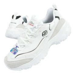 Buty Skechers New Heat 150231/WBK białe. Białe buty treningowe bez wzorów, z gumy, bez zapięcia. W wyprzedaży za 435.67 zł.