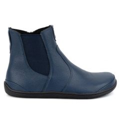 Olivier Damskie buty barefoot sztyblety z zamkiem ocieplane 1263 granatowe niebieskie. Niebieskie botki bez wzorów, ze skóry, biznesowe, bez obcasa, bez zapięcia. Za 529.52 zł.