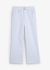 Dżinsy Wide Leg, high waist, cropped. Białe jeansy bonprix, bez wzorów, z jeansu, z podwyższonym stanem, krótkie. Za 124.99 zł.