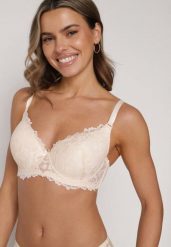 Beżowy Biustonosz z Koronką i Sercem z Cyrkonii Coratune. Brązowe biustonosze Born2be, bez wzorów, z jeansu. Za 39.99 zł.