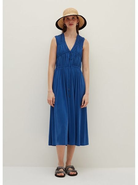 STEFANEL Sukienka w kolorze niebieskim rozmiar: M. Niebieskie sukienki Stefanel, m, bez wzorów, bez kołnierzyka, bez ramiączek, midi. Za 170.87 zł.