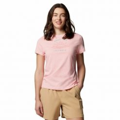 Koszulka techniczna damska Columbia Ruby Springs Graphic Fit Short Sleeve. Czerwone t-shirty sportowe Columbia, s, bez wzorów, bez ramiączek. Za 79.99 zł.