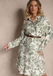 Zielona Kwiatowa Koszulowa Sukienka z Wiskozy Lisvesia. Zielone sukienki Renee, na co dzień, m, bez wzorów, z materiału, eleganckie, bez kołnierzyka, bez ramiączek, midi, koszulowe. W wyprzedaży za 83.99 zł.