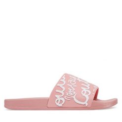 Klapki Versace Jeans Couture. Czerwone klapki Versace Jeans Couture, bez wzorów, z jeansu, bez obcasa, bez zapięcia. Za 319.99 zł.