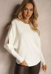Jasnobeżowy Sweter z Wiskozą Ozdobiony Wycięciami na Rękawach Evathia. Brązowe swetry Renee, z aplikacjami, z jeansu, casualowe, bez ramiączek. W wyprzedaży za 71.99 zł.