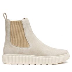 Sztyblety Geox. Szare botki Geox, bez wzorów, bez obcasa, na płaskiej podeszwie, bez zapięcia. Za 269.99 zł.