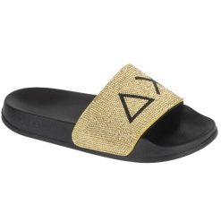 Klapki na basen damskie, Slippers Strass Logo. Żółte klapki SUN68, bez wzorów, sportowe, bez obcasa, bez zapięcia. Za 169.90 zł.