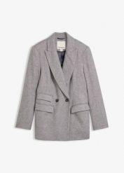 Żakiet z wełną. Szare marynarki i żakiety bonprix, bez wzorów, z wełny, eleganckie, bez ramiączek. Za 359.99 zł.