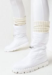 Białe Śniegowce na Płaskiej Podeszwie z Protektorem i Pikowaniem Rhyma. Białe śniegowce Born2be, bez wzorów, z materiału, bez zapięcia. Za 79.99 zł.