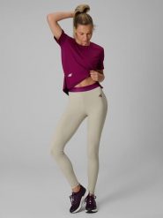 4F Legginsy treningowe szybkoschnące damskie - beżowe L. Brązowe legginsy 4f, l, bez wzorów, z podwyższonym stanem, na fitness i siłownię. Za 169.99 zł.
