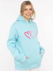 Zwillingsherz Bluza "Big Hearts" w kolorze turkusowym rozmiar: S/M. Niebieskie bluzy Zwillingsherz, m, bez wzorów, bez ramiączek, z kapturem. Za 250.94 zł.