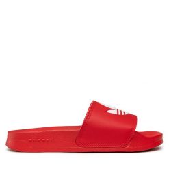 Klapki adidas. Czerwone klapki adidas, bez wzorów, bez obcasa, bez zapięcia. Za 139.99 zł.