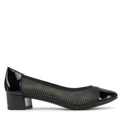 Czółenka Caprice. Czarne czółenka Caprice, bez wzorów, bez obcasa, bez zapięcia. Za 339.99 zł.