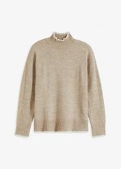 Sweter ze stójką. Brązowe swetry bonprix, bez wzorów, bez ramiączek. Za 114.99 zł.