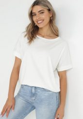 Biały Bawełniany T-shirt Oversize Anoush. Białe t-shirty Born2be, l, bez wzorów, z bawełny, klasyczne, bez kołnierzyka, bez ramiączek. W wyprzedaży za 63.99 zł.