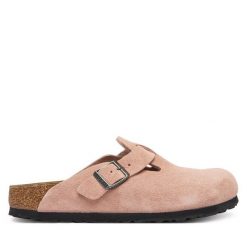 Klapki Birkenstock. Czerwone klapki Birkenstock, bez wzorów, bez obcasa, bez zapięcia. Za 639.99 zł.