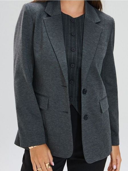 Żakiet z melanżowego materiału - szary. Szare marynarki i żakiety Sinsay, l, bez wzorów, bez ramiączek. Za 69.99 zł.