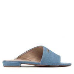 Klapki Eva Longoria. Niebieskie klapki Eva Longoria, bez wzorów, bez obcasa, bez zapięcia. Za 349.99 zł.