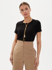 Elisabetta Franchi T-Shirt MA-009-46E2 Czarny Regular Fit. Czarne t-shirty Elisabetta Franchi, bez wzorów, z bawełny, bez kołnierzyka, bez ramiączek. Za 1,049.00 zł.