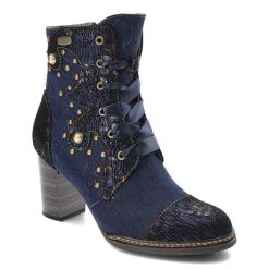 Niebieskie Botki Laura Vita Eleganckie Obuwie Damskie Premium. Niebieskie botki LAURA VITA, z aplikacjami, z satyny, boho, bez obcasa, na obcasie, bez zapięcia. Za 399.00 zł.