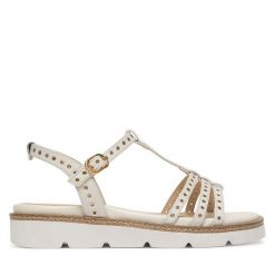 Sandały Tamaris. Białe sandały Tamaris, bez wzorów, bez obcasa, na płaskiej podeszwie, bez zapięcia. Za 369.99 zł.