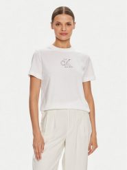 Calvin Klein Jeans T-Shirt Outlined J20J224791 Biały Regular Fit. Białe t-shirty Calvin Klein Jeans, xs, bez wzorów, z bawełny, bez kołnierzyka, bez ramiączek. Za 109.99 zł.