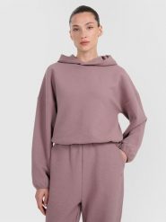 4F Bluza dresowa z waflowej dzianiny damska - brązowa XXL. Brązowe bluzy z kapturem 4f, xxl, bez wzorów, z dresówki, bez kaptura. Za 179.99 zł.