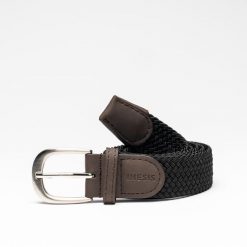 Pasek do spodni do golfa Inesis pleciony. Czarne paski INESIS, bez wzorów, z materiału, eleganckie. W wyprzedaży za 24.99 zł.