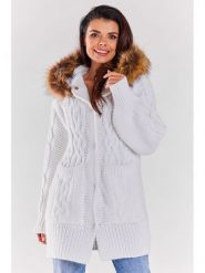 Awama Kardigan w kolorze białym rozmiar: onesize. Białe swetry Awama, bez wzorów, ze splotem, bez ramiączek. Za 279.99 zł.