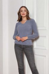 Sweter z Dekoltem w Szpic - Szary. Szare swetry Lanti, l, bez wzorów, z materiału, bez ramiączek. Za 229.90 zł.
