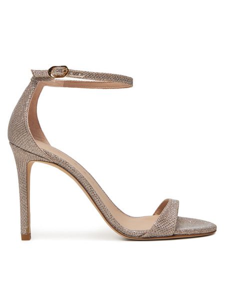 Stuart Weitzman Sandały Nudist II Sandal SJ998 Złoty. Żółte sandały Stuart Weitzman, bez wzorów, z materiału, bez obcasa, na szpilce, bez zapięcia. Za 1,309.00 zł.