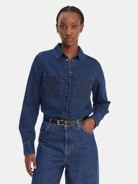 Guess Koszula jeansowa W6RH82 D6841 Granatowy Regular Fit. Niebieskie koszule Guess, xs, z aplikacjami, z bawełny, bez kołnierzyka, bez ramiączek. Za 479.99 zł.