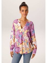 Aniston Bluzka w kolorze fioletowo-żółtym rozmiar: 42. Różowe bluzki Aniston, bez wzorów, z wiskozy, bez kołnierzyka, bez ramiączek. Za 130.99 zł.