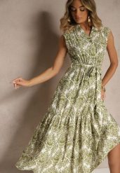 Zielona Sukienka z Wiskozy Bez Rękawów z Paskiem z Wiązaniem Filanesse. Zielone sukienki Renee, na spotkanie biznesowe, l, bez wzorów, z wiskozy, eleganckie, bez kołnierzyka, bez ramiączek, maxi, rozkloszowane. Za 99.99 zł.