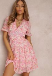 Różowa Sukienka Cythiala. Czerwone sukienki Renee, na imprezę, m, w ażurowe wzory, bez kołnierzyka, bez ramiączek, mini. W wyprzedaży za 118.99 zł.