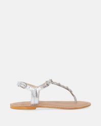 SANDAŁY DAMSKIE W KOLORZE SREBRNYM SC7160 SILVER. Szare sandały Venezia, bez wzorów, ze skóry, bez obcasa, bez zapięcia. Za 99.00 zł.