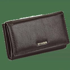 Damski portfel skórzany WINGS z ochroną RFID o pojemnym wnętrzu BLACK. Czarne portfele Wings, bez wzorów, ze skóry. Za 149.90 zł.
