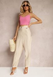 Beżowe Spodnie Typu High Waist Ozdobione Cyrkoniami Sajara. Brązowe jeansy Renee, na lato, l, bez wzorów, z jeansu, z podwyższonym stanem. W wyprzedaży za 68.99 zł.