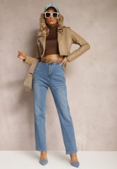Niebieskie Jeansy Regular Push-Up z Paskiem z Klamrą Rosavita. Niebieskie jeansy Renee, bez wzorów, z jeansu, klasyczne, długie. W wyprzedaży za 83.99 zł.