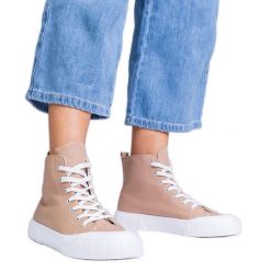 Brązowe trampki za kostkę Citta. Brązowe trampki bez wzorów, z tkaniny, klasyczne, za kostkę, bez zapięcia. Za 74.48 zł.