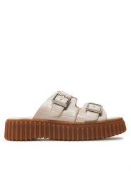 Clarks Klapki Torhill Slide 26176430 Beżowy. Brązowe klapki Clarks, bez wzorów, ze skóry, bez obcasa, bez zapięcia. Za 399.99 zł.